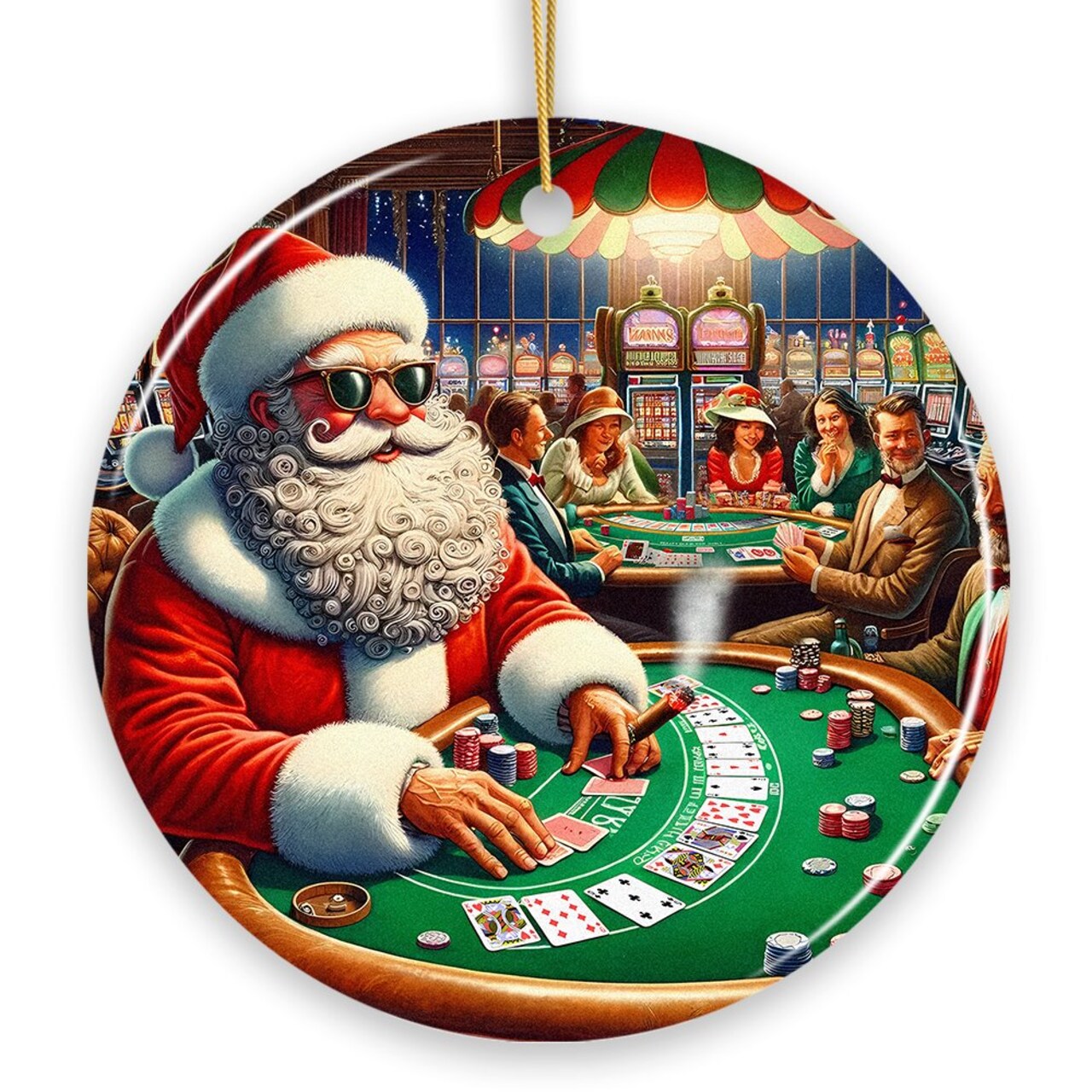 North Pole Poker Night Santa Claus at the Casino Christmas Ornament, High Roller Holiday Decor